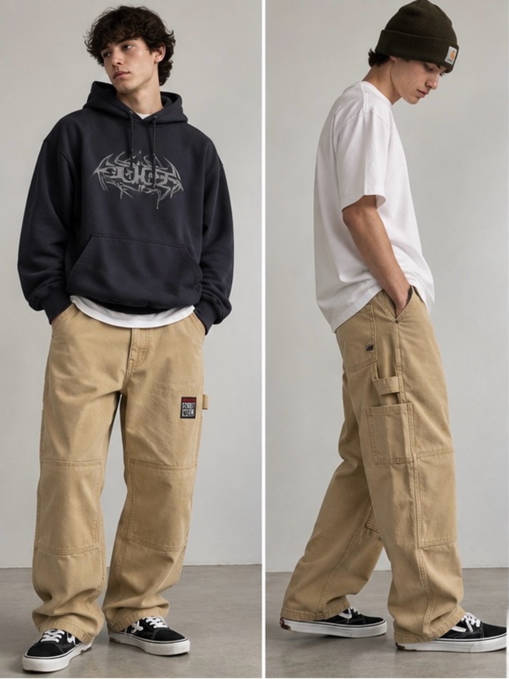 Vision Street Wear Mens 30 Carpenter Pants Tan Baggy Skate Utility Double Knee